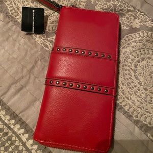 INC, red clutch wallet, with zipper and 4 inch strap. NWT